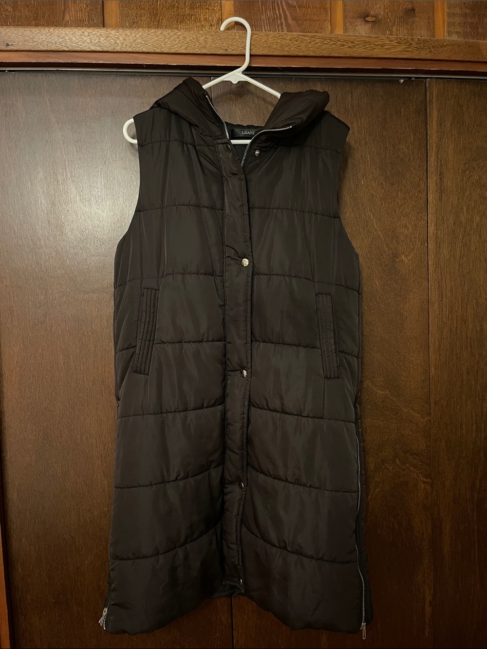 Black Quilted Hooded Puffer Vest - Long Length
